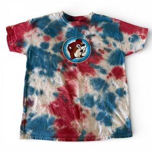 Buc-ee's Kids "Let's Get It Poppin'!" Tie-Dye T-shirt Size Medium 4th of July